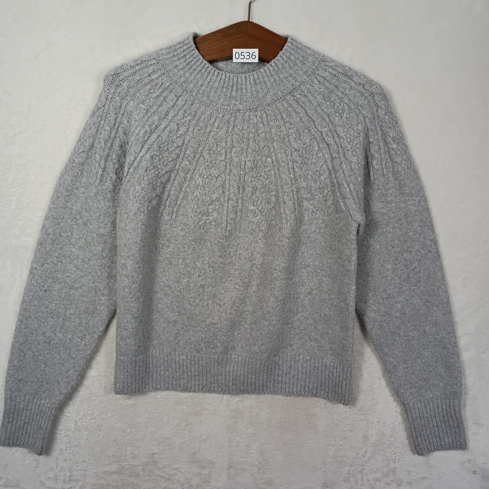 Joie Sweater Womens Medium Gray Cable Knit Yoke Mock Neck Cozy Minimalist Chic